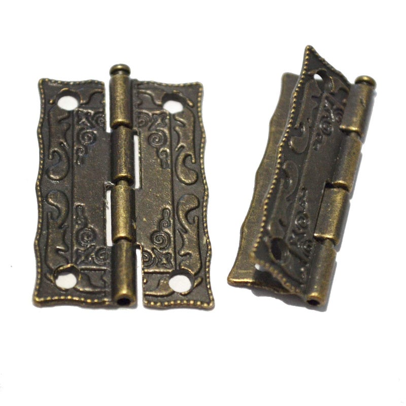 MYS 10 Pcs Bronze Hinge Vintage Folding Butt Hinges Brass Floral Hardware with Screws for Doors Windows Furniture Cabinet Cupboard Wardrobe Wooden Boxes Case Chest Small (Length:1-1/2", Width:7/8") - Image 3